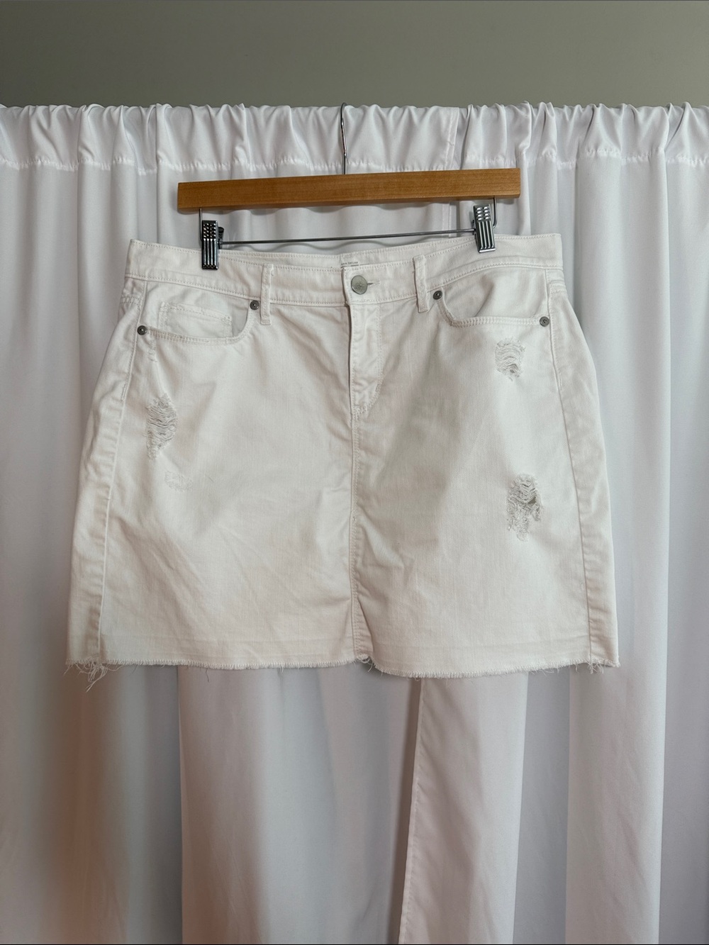 LOFT White Distressed Denim Mini Skirt
